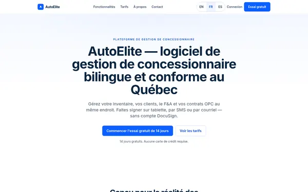 Page d’accueil de AutoElite sur ordinateur et sur cellulaire