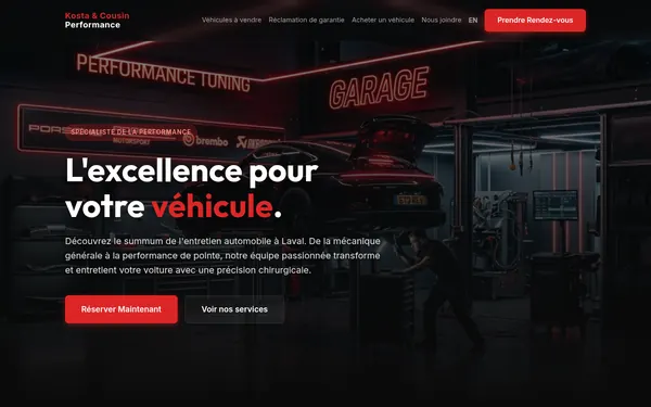 Page d’accueil de Kosta & Cousin Performance sur ordinateur et sur cellulaire