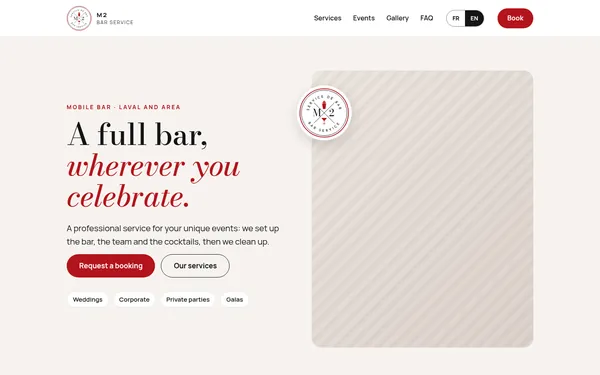 M2 Bar Service home page on a laptop and a phone